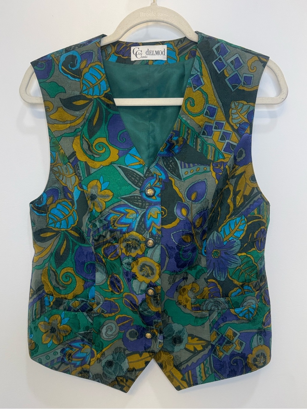 CC Delmond Brocade Tapestry Vest Jewel Tone Maximalist Floral Jacquard Vintage